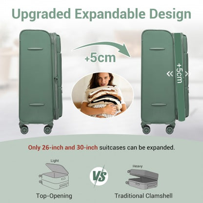 KSN2593 - 26 inch Women's Lightweight Softshell Suitcase with Spinner Wheels and Spacious Compartments - Green