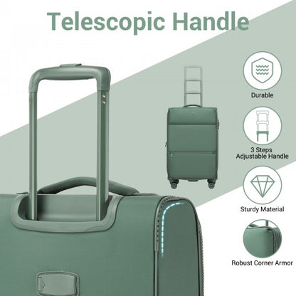 KSN2593 - 3 Piece Softshell Expandable Luggage Set 20/26/30 Inch, Lightweigh Suitcase with Silent Wheels & Organised Interior for Travel - Green