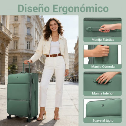 KSN2593 - 30 inch Women's Lightweight Softshell Suitcase with Spinner Wheels and Spacious Compartments - Green