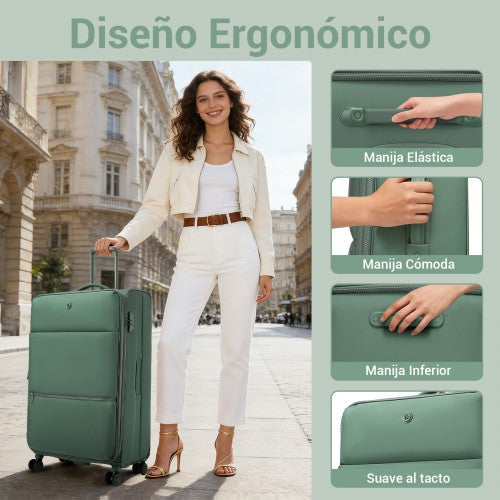 KSN2593 - 26 inch Women's Lightweight Softshell Suitcase with Spinner Wheels and Spacious Compartments - Green