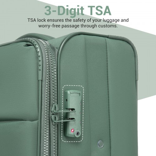 KSN2593 - 3 Piece Softshell Expandable Luggage Set 20/26/30 Inch, Lightweigh Suitcase with Silent Wheels & Organised Interior for Travel - Green