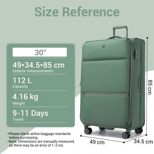 KSN2593 - 30 inch Women's Lightweight Softshell Suitcase with Spinner Wheels and Spacious Compartments - Green