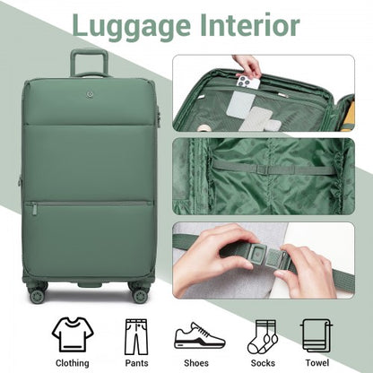 KSN2593 - 30 inch Women's Lightweight Softshell Suitcase with Spinner Wheels and Spacious Compartments - Green