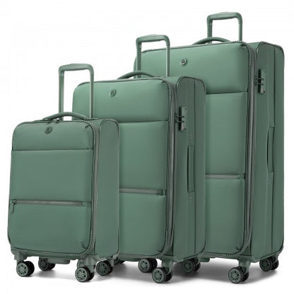 KSN2593 - 3 Piece Softshell Expandable Luggage Set 20/26/30 Inch, Lightweigh Suitcase with Silent Wheels & Organised Interior for Travel - Green