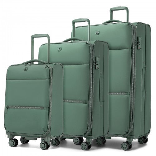 KSN2593 - 3 Piece Softshell Expandable Luggage Set 20/26/30 Inch, Lightweigh Suitcase with Silent Wheels & Organised Interior for Travel - Green