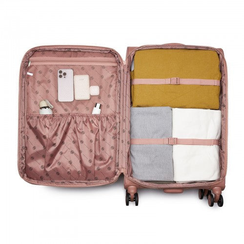 KSN2593 - 26 inch Women's Lightweight Softshell Suitcase with Spinner Wheels and Spacious Compartments - Pink