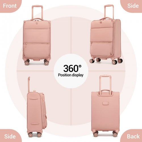 KSN2593 - 3 Piece Softshell Expandable Luggage Set 20/26/30 Inch, Lightweigh Suitcase with Silent Wheels & Organised Interior for Travel - Pink