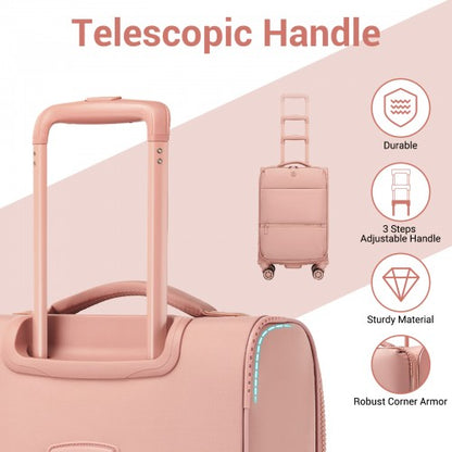 KSN2593 - 3 Piece Softshell Expandable Luggage Set 20/26/30 Inch, Lightweigh Suitcase with Silent Wheels & Organised Interior for Travel - Pink