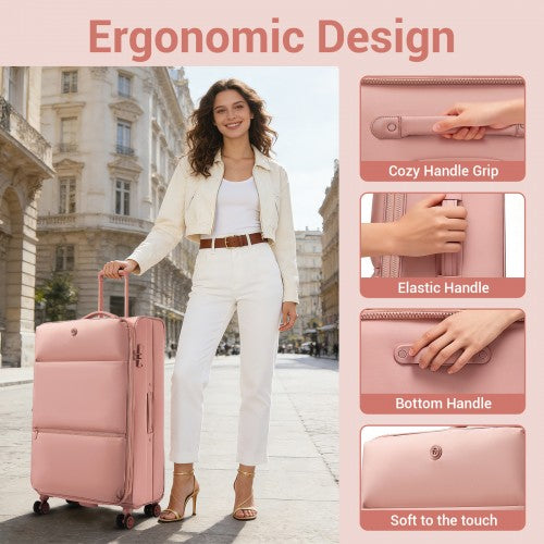 KSN2593 - 26 inch Women's Lightweight Softshell Suitcase with Spinner Wheels and Spacious Compartments - Pink