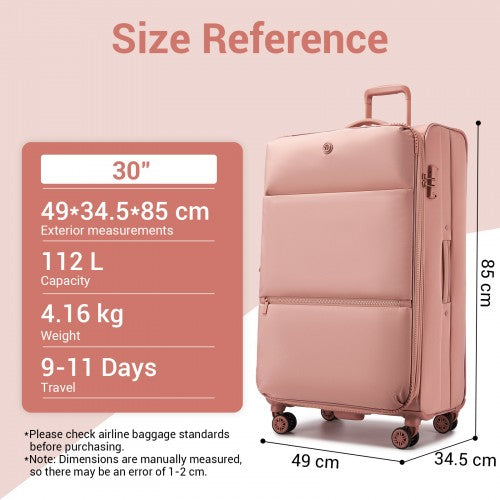KSN2593 - 3 Piece Softshell Expandable Luggage Set 20/26/30 Inch, Lightweigh Suitcase with Silent Wheels & Organised Interior for Travel - Pink
