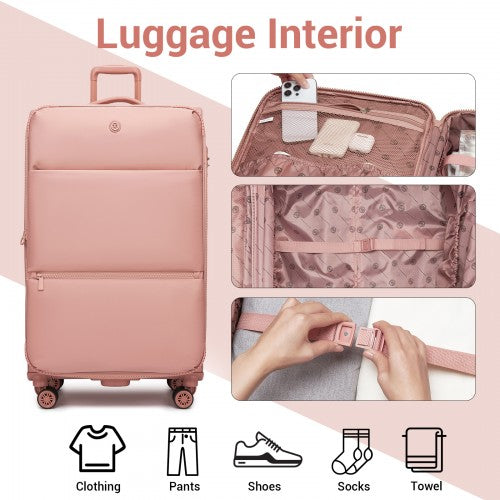 KSN2593 - 3 Piece Softshell Expandable Luggage Set 20/26/30 Inch, Lightweigh Suitcase with Silent Wheels & Organised Interior for Travel - Pink