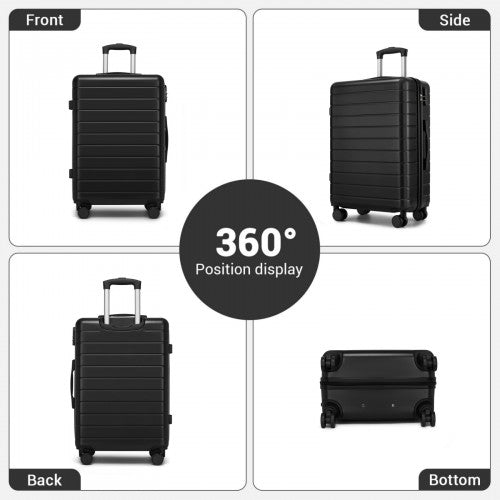 KSN2691 - 3-Piece Hard Shell Luggage Set (20/24/28 Inch), Lightweight ABS Suitcases with Silent Wheels & Combination Locks - Black