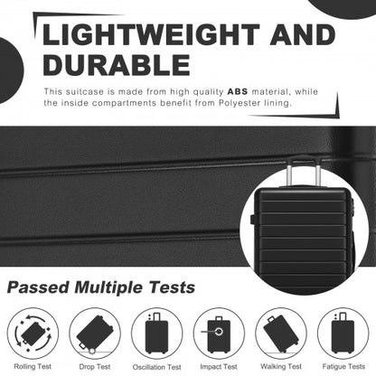 KSN2691 - 24 Inch Checked Luggage, Durable ABS Hard Shell Suitcase with 360 Silent Spinner Wheels & Secure Combination Lock - Black