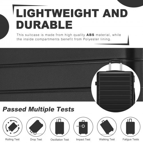 KSN2691 - 3-Piece Hard Shell Luggage Set (20/24/28 Inch), Lightweight ABS Suitcases with Silent Wheels & Combination Locks - Black
