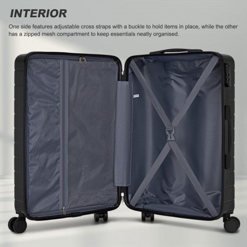 KSN2691 - 24 Inch Checked Luggage, Durable ABS Hard Shell Suitcase with 360 Silent Spinner Wheels & Secure Combination Lock - Black