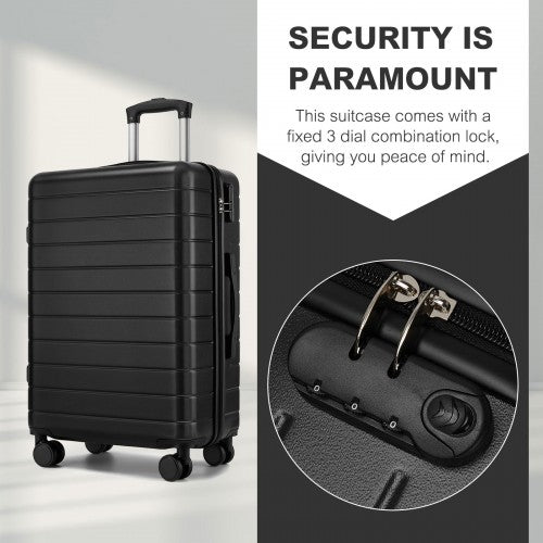 KSN2691 - 3-Piece Hard Shell Luggage Set (20/24/28 Inch), Lightweight ABS Suitcases with Silent Wheels & Combination Locks - Black