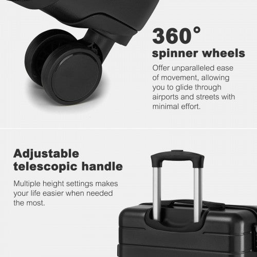 KSN2691 - 28 Inch Large Checked Luggage, Premium ABS Hard Shell Suitcase with 360 Silent Wheels & Secure Combination Lock - Black