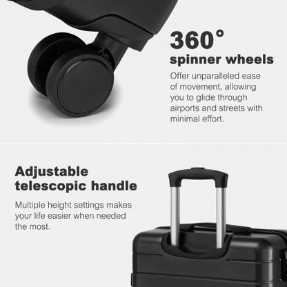 KSN2691 - 28 Inch Large Checked Luggage, Premium ABS Hard Shell Suitcase with 360 Silent Wheels & Secure Combination Lock - Black