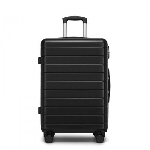 KSN2691 - 24 Inch Checked Luggage, Durable ABS Hard Shell Suitcase with 360 Silent Spinner Wheels & Secure Combination Lock - Black