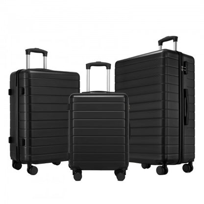 KSN2691 - 3-Piece Hard Shell Luggage Set (20/24/28 Inch), Lightweight ABS Suitcases with Silent Wheels & Combination Locks - Black