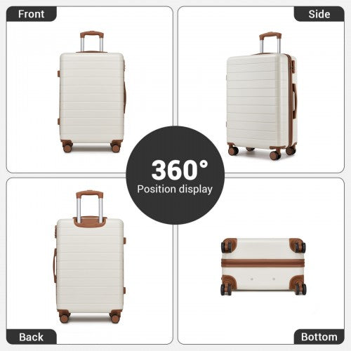 KSN2691 - 24 Inch Checked Luggage, Durable ABS Hard Shell Suitcase with 360 Silent Spinner Wheels & Secure Combination Lock - Cream And Brown
