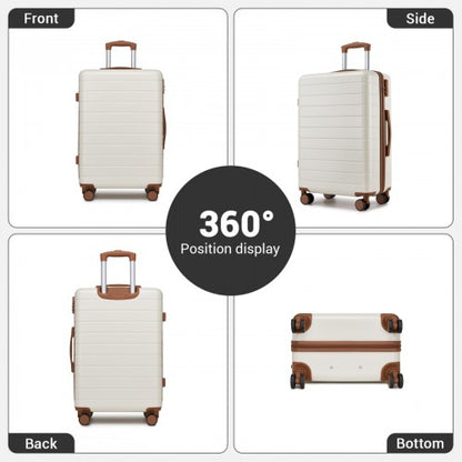 KSN2691 - 24 Inch Checked Luggage, Durable ABS Hard Shell Suitcase with 360 Silent Spinner Wheels & Secure Combination Lock - Cream And Brown