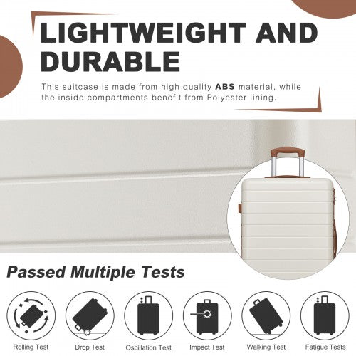 KSN2691 - 24 Inch Checked Luggage, Durable ABS Hard Shell Suitcase with 360 Silent Spinner Wheels & Secure Combination Lock - Cream And Brown