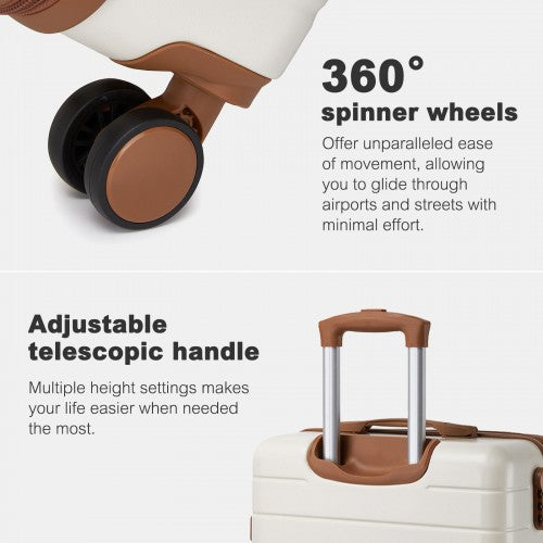 KSN2691 - 24 Inch Checked Luggage, Durable ABS Hard Shell Suitcase with 360 Silent Spinner Wheels & Secure Combination Lock - Cream And Brown