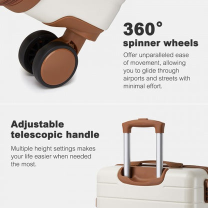 KSN2691 - 24 Inch Checked Luggage, Durable ABS Hard Shell Suitcase with 360 Silent Spinner Wheels & Secure Combination Lock - Cream And Brown