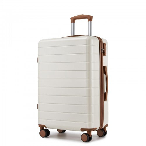 KSN2691 - 24 Inch Checked Luggage, Durable ABS Hard Shell Suitcase with 360 Silent Spinner Wheels & Secure Combination Lock - Cream And Brown