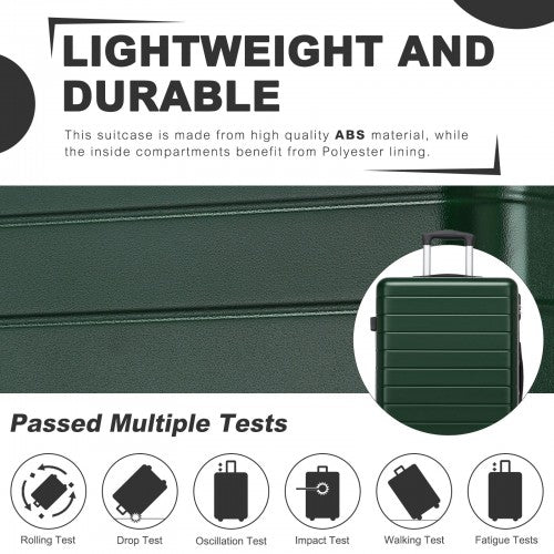 KSN2691 - 24 Inch Checked Luggage, Durable ABS Hard Shell Suitcase with 360 Silent Spinner Wheels & Secure Combination Lock - Green