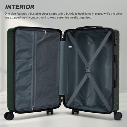 KSN2691 - 28 Inch Large Checked Luggage, Premium ABS Hard Shell Suitcase with 360 Silent Wheels & Secure Combination Lock - Green