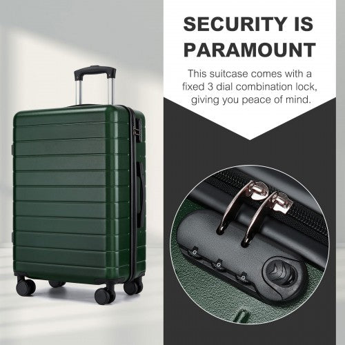 KSN2691 - 24 Inch Checked Luggage, Durable ABS Hard Shell Suitcase with 360 Silent Spinner Wheels & Secure Combination Lock - Green