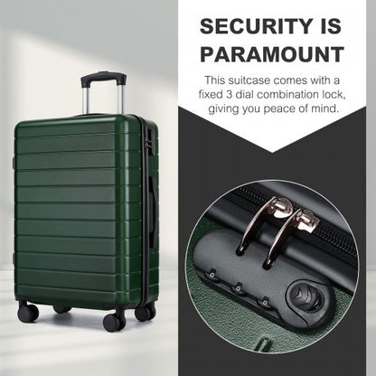KSN2691 - 24 Inch Checked Luggage, Durable ABS Hard Shell Suitcase with 360 Silent Spinner Wheels & Secure Combination Lock - Green