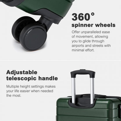 KSN2691 - 24 Inch Checked Luggage, Durable ABS Hard Shell Suitcase with 360 Silent Spinner Wheels & Secure Combination Lock - Green
