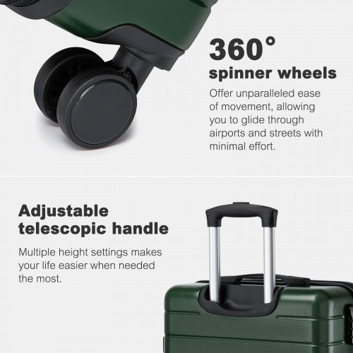 KSN2691 - 28 Inch Large Checked Luggage, Premium ABS Hard Shell Suitcase with 360 Silent Wheels & Secure Combination Lock - Green