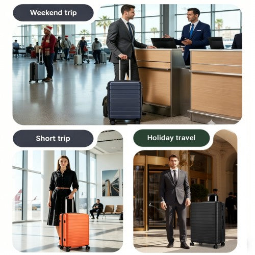 KSN2691 - 24 Inch Checked Luggage, Durable ABS Hard Shell Suitcase with 360 Silent Spinner Wheels & Secure Combination Lock - Navy