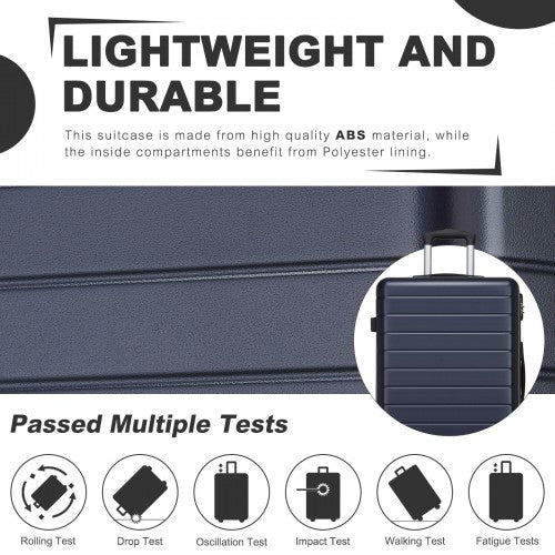 KSN2691 - 24 Inch Checked Luggage, Durable ABS Hard Shell Suitcase with 360 Silent Spinner Wheels & Secure Combination Lock - Navy