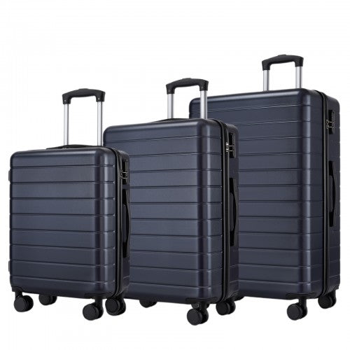 KSN2691 - 3-Piece Hard Shell Luggage Set (20/24/28 Inch), Lightweight ABS Suitcases with Silent Wheels & Combination Locks - Navy