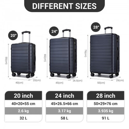 KSN2691 - 3-Piece Hard Shell Luggage Set (20/24/28 Inch), Lightweight ABS Suitcases with Silent Wheels & Combination Locks - Navy