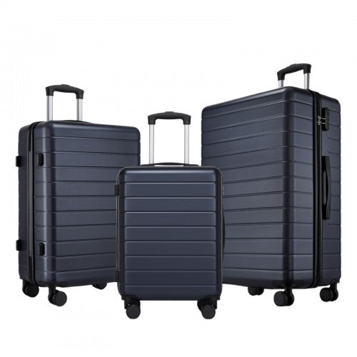 KSN2691 - 3-Piece Hard Shell Luggage Set (20/24/28 Inch), Lightweight ABS Suitcases with Silent Wheels & Combination Locks - Navy