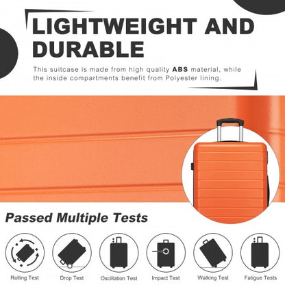 KSN2691 - 24 Inch Checked Luggage, Durable ABS Hard Shell Suitcase with 360 Silent Spinner Wheels & Secure Combination Lock - Orange
