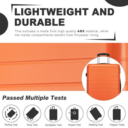 KSN2691 - 20 Inch Carry-On Luggage, Lightweight ABS Hard Shell Suitcase with 360 Silent Wheels, Combination Lock & Organised Interior - Orange