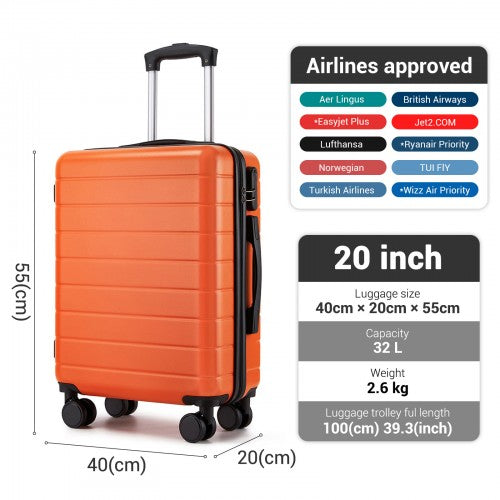 KSN2691 - 20 Inch Carry-On Luggage, Lightweight ABS Hard Shell Suitcase with 360 Silent Wheels, Combination Lock & Organised Interior - Orange