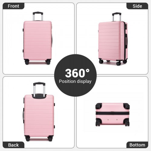KSN2691 - 24 Inch Checked Luggage, Durable ABS Hard Shell Suitcase with 360 Silent Spinner Wheels & Secure Combination Lock - Pink