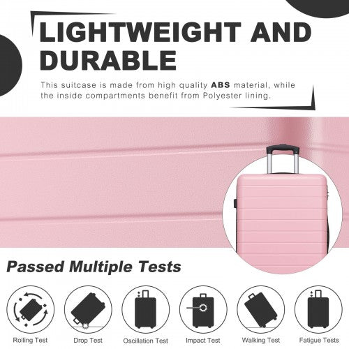 KSN2691 - 24 Inch Checked Luggage, Durable ABS Hard Shell Suitcase with 360 Silent Spinner Wheels & Secure Combination Lock - Pink