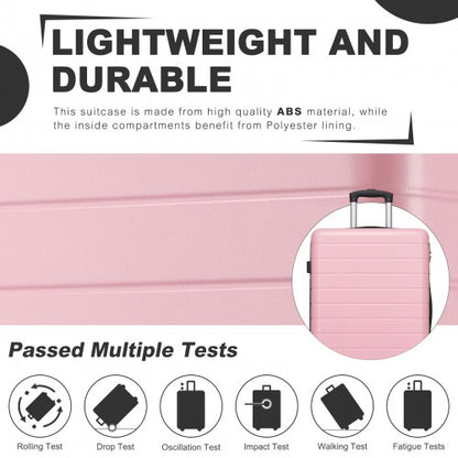 KSN2691 - 24 Inch Checked Luggage, Durable ABS Hard Shell Suitcase with 360 Silent Spinner Wheels & Secure Combination Lock - Pink