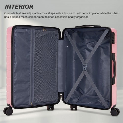 KSN2691 - 24 Inch Checked Luggage, Durable ABS Hard Shell Suitcase with 360 Silent Spinner Wheels & Secure Combination Lock - Pink