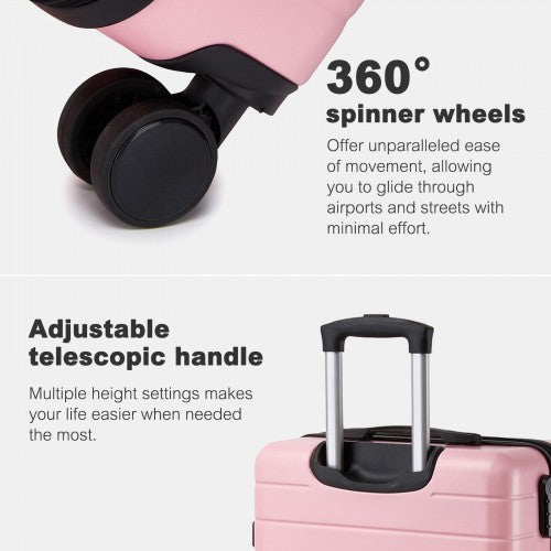 KSN2691 - 24 Inch Checked Luggage, Durable ABS Hard Shell Suitcase with 360 Silent Spinner Wheels & Secure Combination Lock - Pink