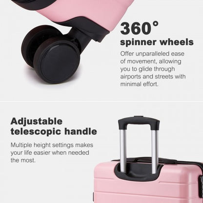 KSN2691 - 24 Inch Checked Luggage, Durable ABS Hard Shell Suitcase with 360 Silent Spinner Wheels & Secure Combination Lock - Pink